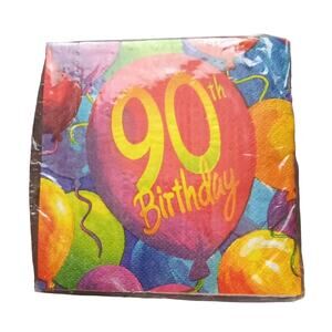 90th Birthday Party 16 Beverage Napkins Party Supplies Balloon Design 9 7/8" NEW
